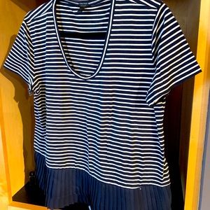 J. Crew Navy/White Teeshirt with pleats/ Size S